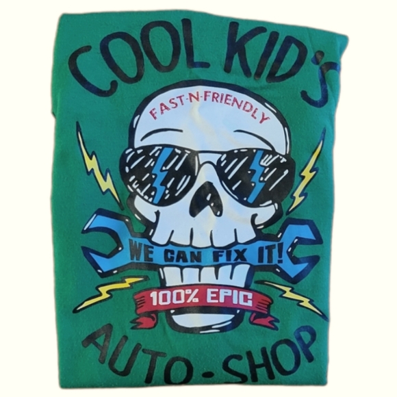 Vtg Garanimals Skull Cool Kids Auto Shop We Can Fix It Green - Picture 3 of 4